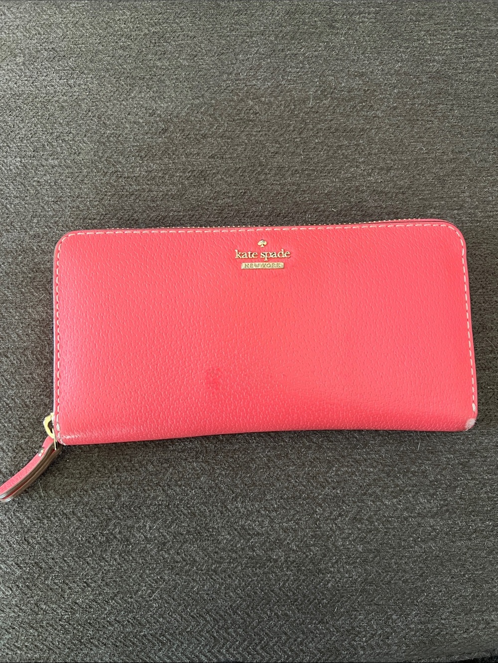 kate spade Coral Zip-Around Leather Wallet with Gold Logo